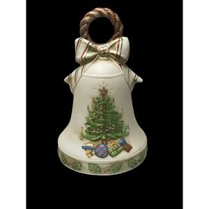 1970s Christmas Musical Bell 5.75" Ceramic Figurine Xmas Tree and Presents Works